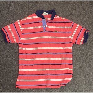 Vintage Lacoste Grand Patron Polo Shirt Mens XL Pink Striped USA Fabric Rare